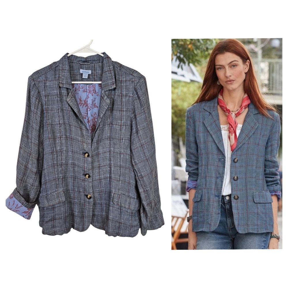 Sundance Eliot Blazor Linen Plaid Lightweight Jacket